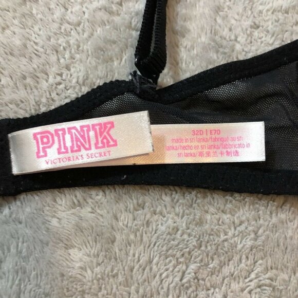 PINK Victoria's Secret Black Unlined Lace Underwire Bra Size 32D - Picture 7 of 9